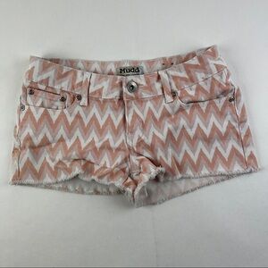 Mudd Jean Shorts Womens Juniors 7 Pink White Chevron Cut Off